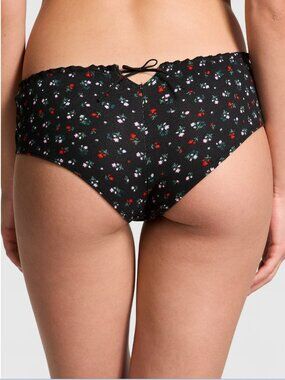 Victoria's Secret PINK Cotton Back-Tie Cheeky Black Floral (M) NWT!